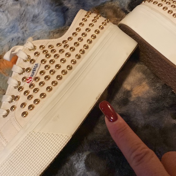 🌼Spring Sale🌼 Superga White Gold Stud Platform CanvasSneakers NIB NWOT Size9.5 - Picture 16 of 16